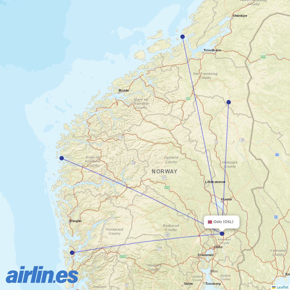 DAT from Oslo Gardermoen Airport destination map