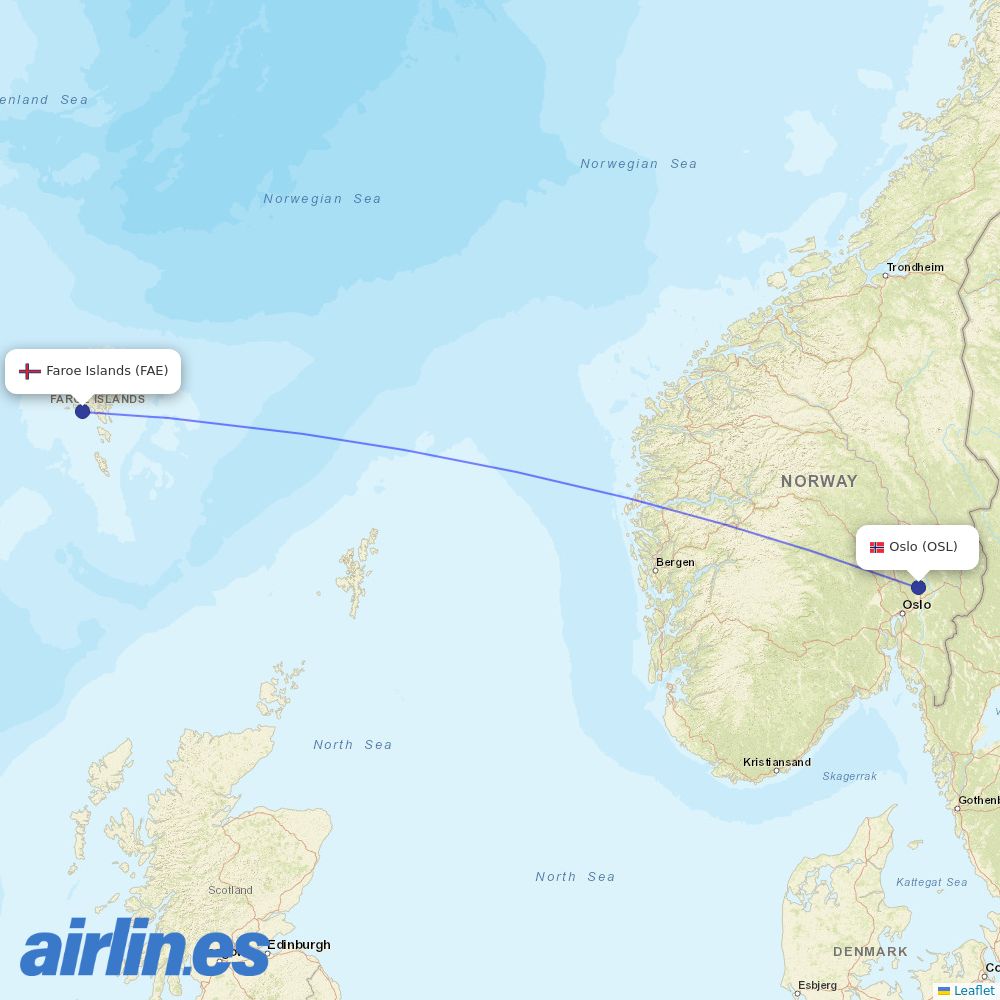 Atlantic Airways at OSL route map