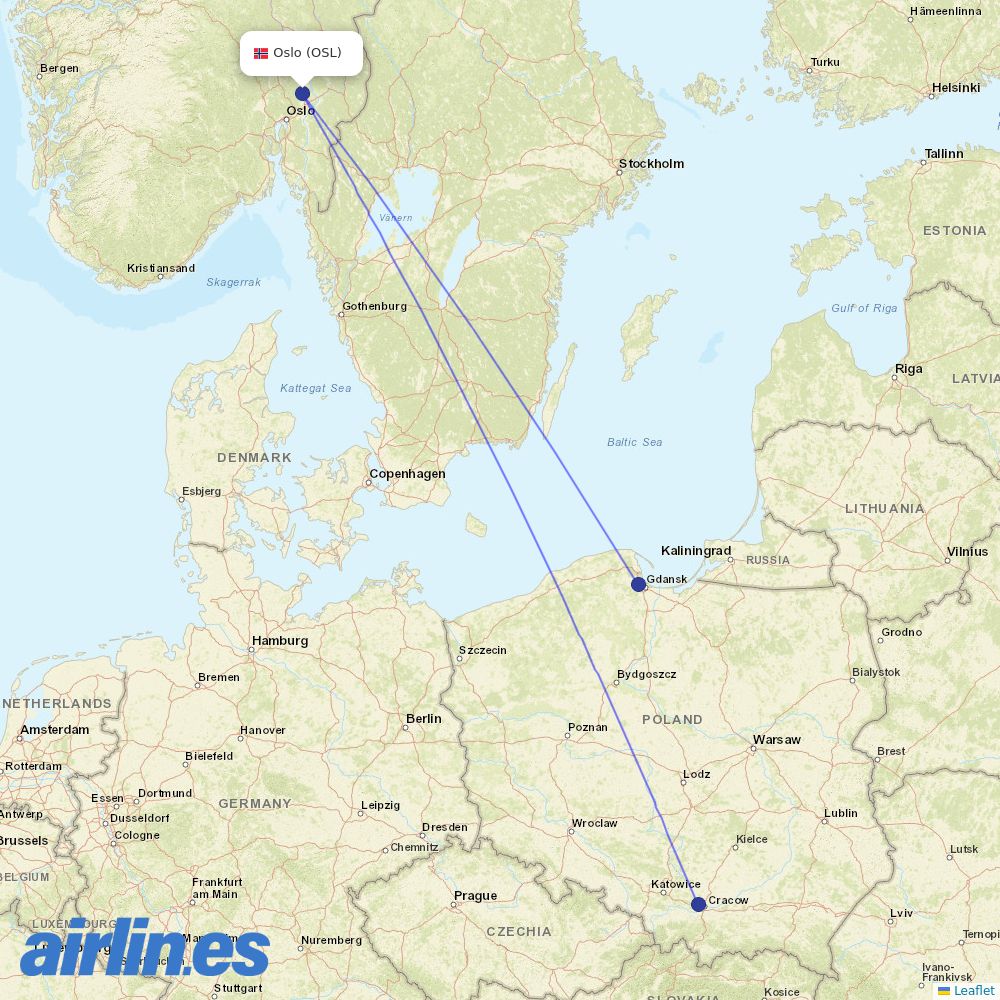 Wizz Air from Oslo Gardermoen Airport destination map