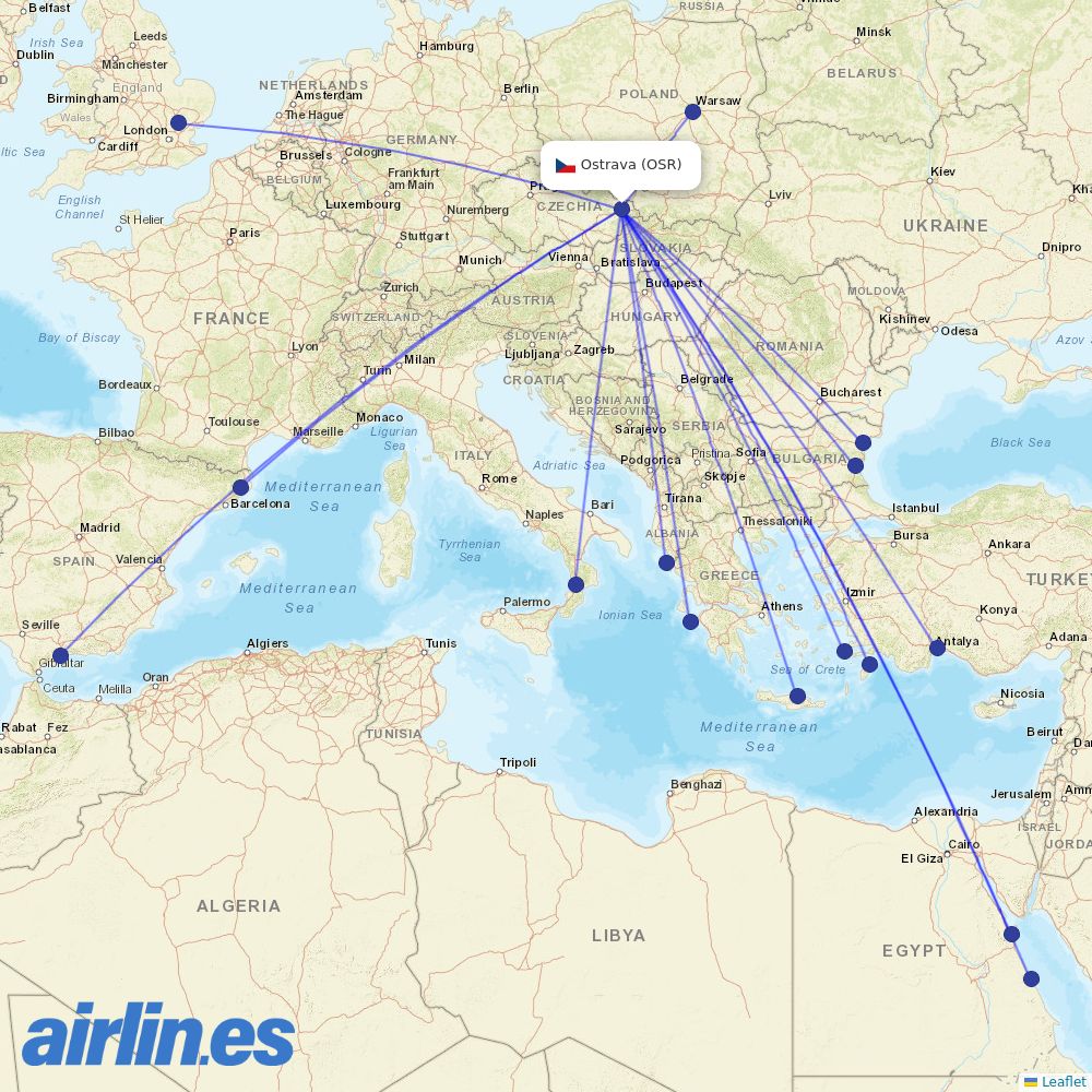 Ryanair from Mosnov destination map