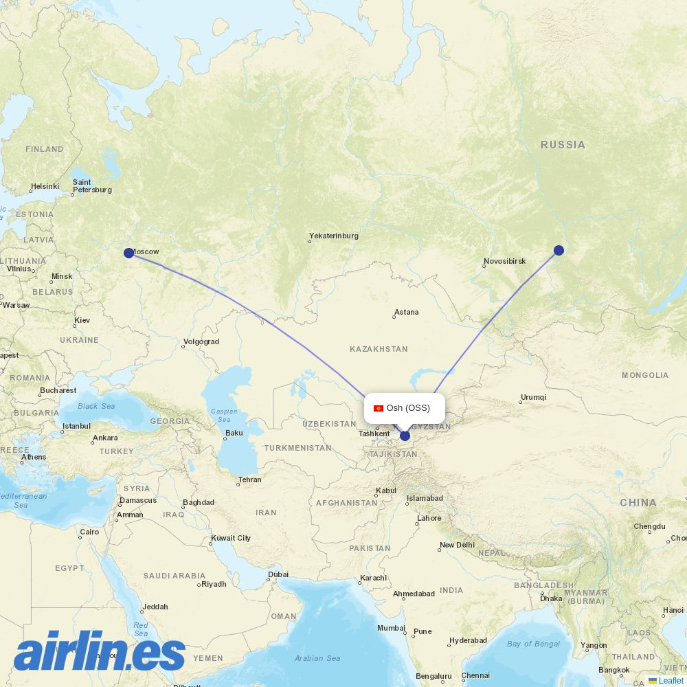 Aeroflot from Osh destination map