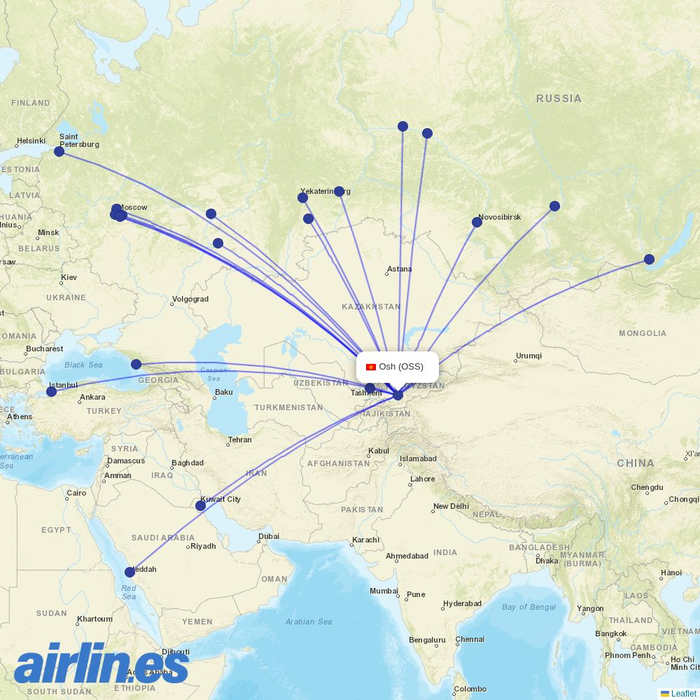 Avia Traffic Company from Osh destination map