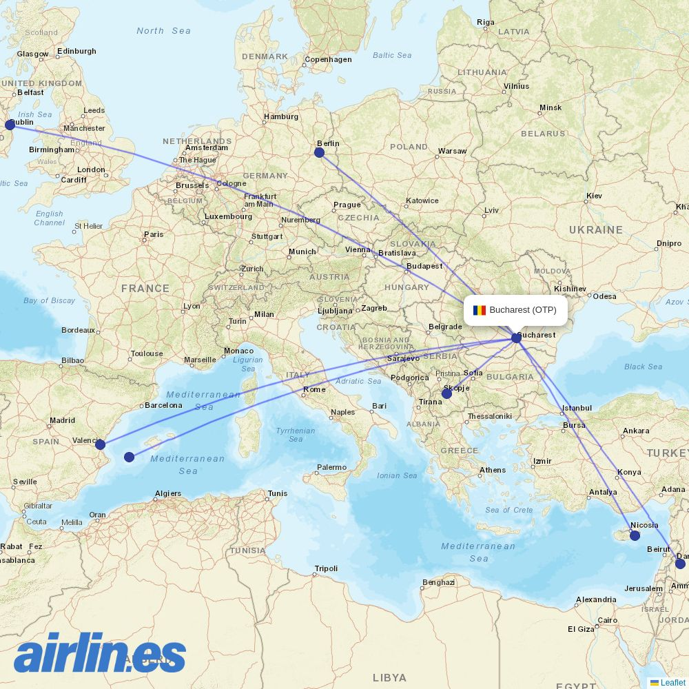 Dan Air from Henri Coandă International Airport destination map