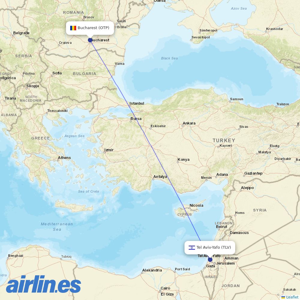 El Al from Henri Coandă International Airport destination map