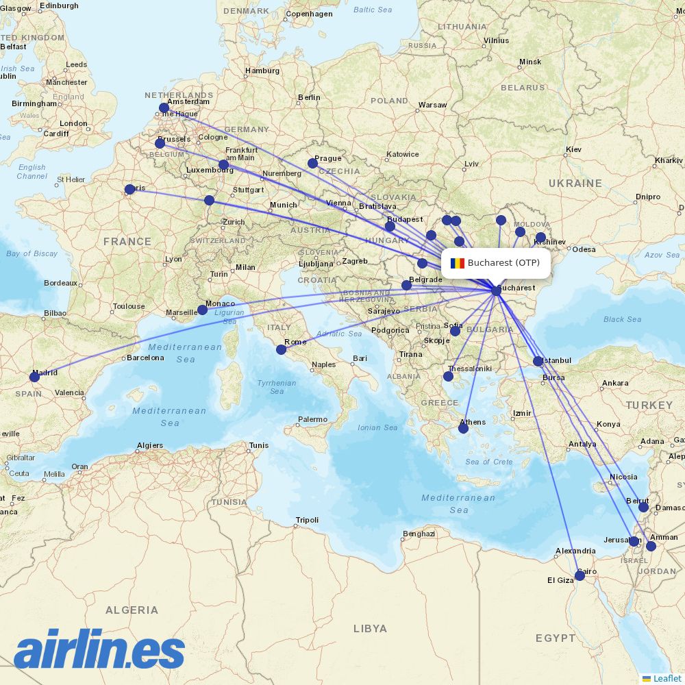 TAROM from Henri Coandă International Airport destination map