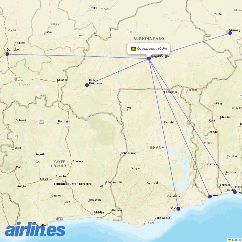 Air Burkina at OUA route map