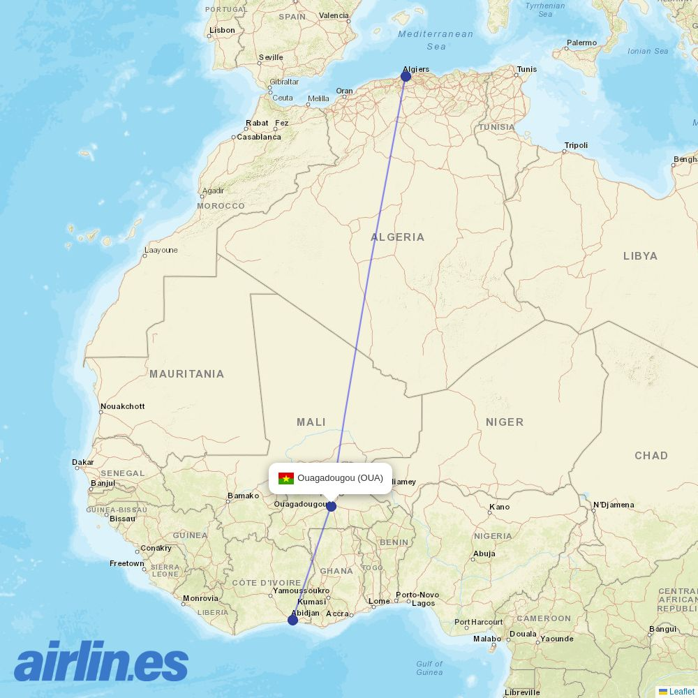 Air Algerie from Ouagadougou destination map