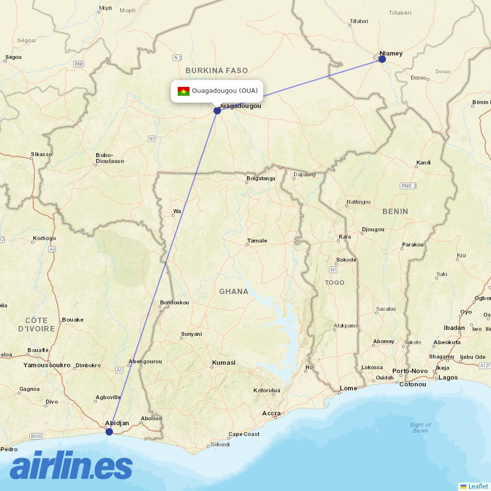 Air Cote DIvoire at OUA route map