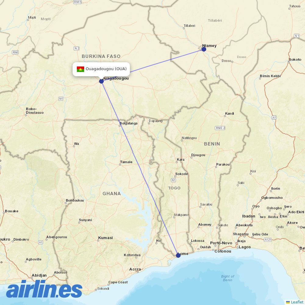 ASKY Airlines from Ouagadougou destination map