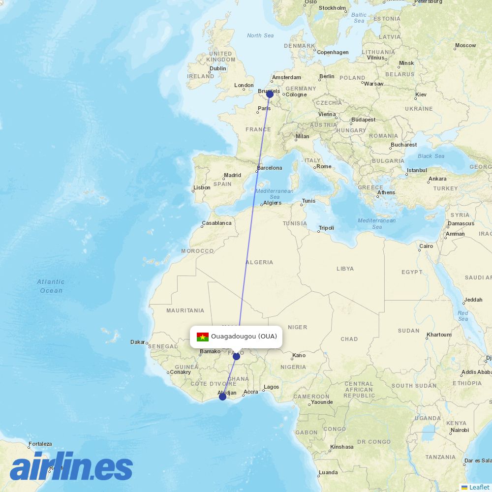 Brussels Airlines from Ouagadougou destination map