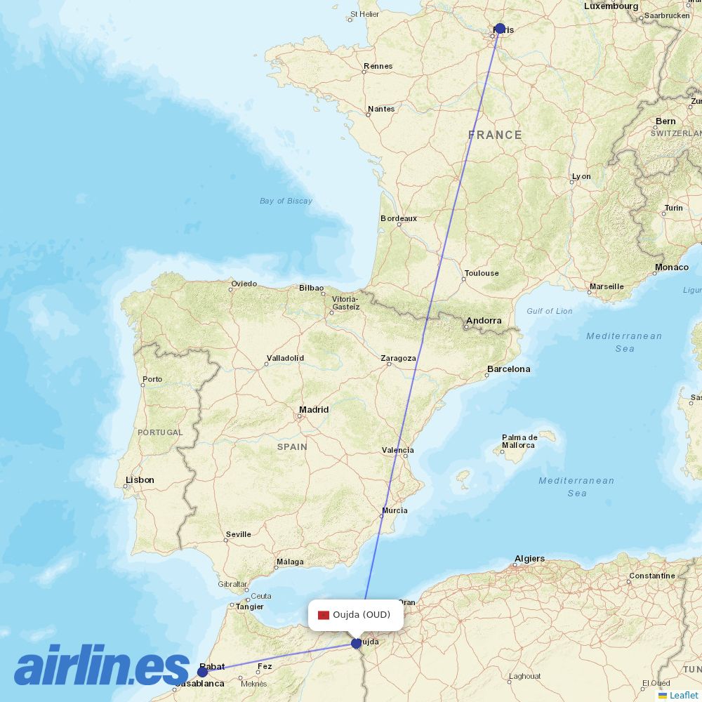 Air Arabia Maroc from Angads destination map