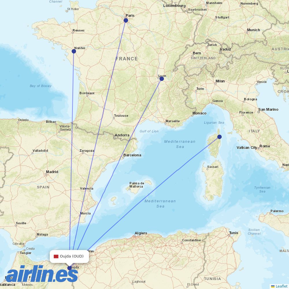 Transavia France from Angads destination map