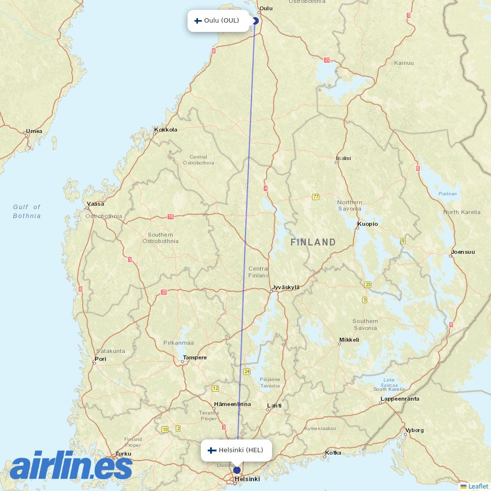 Finnair at OUL route map