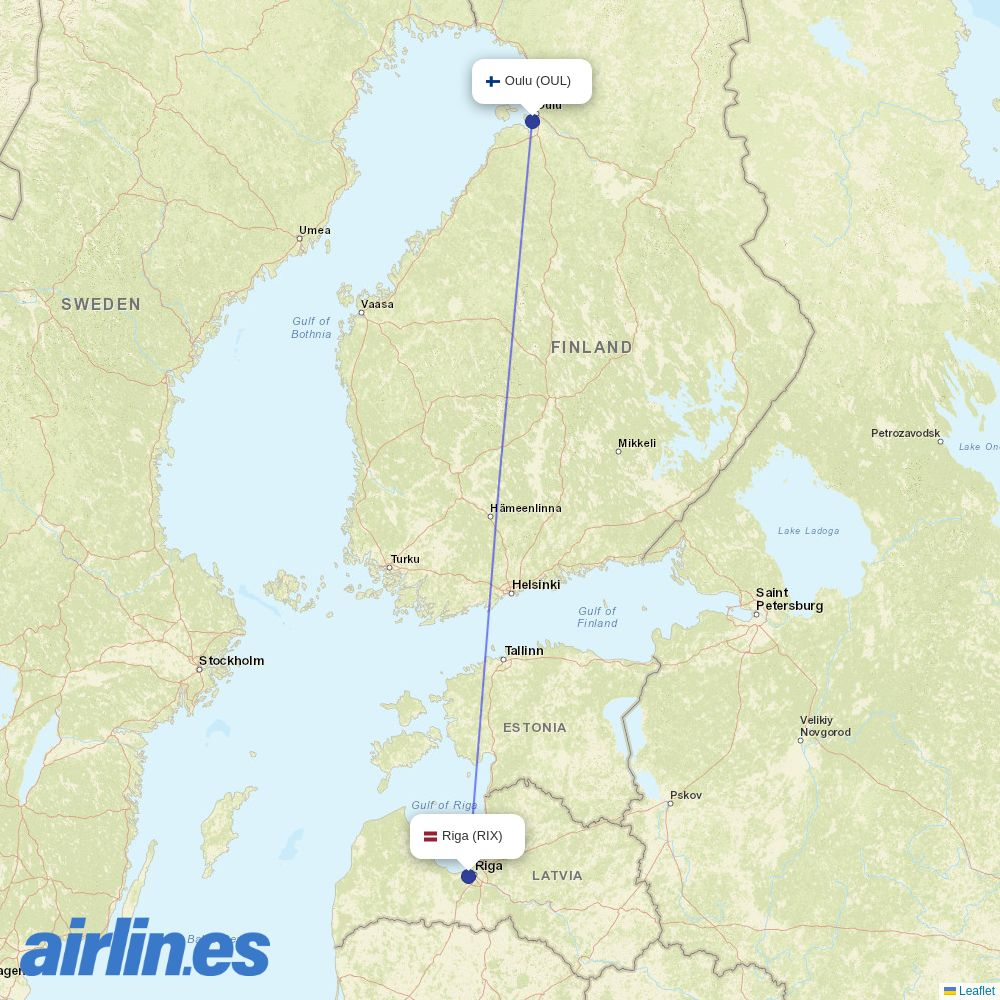 Air Baltic from Oulu destination map