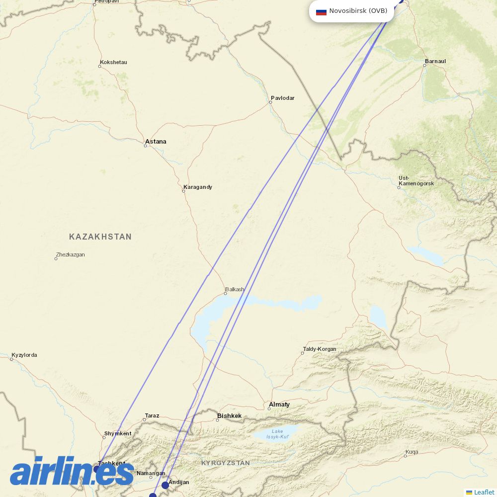 Uzbekistan Airways from Tolmachevo Airport destination map