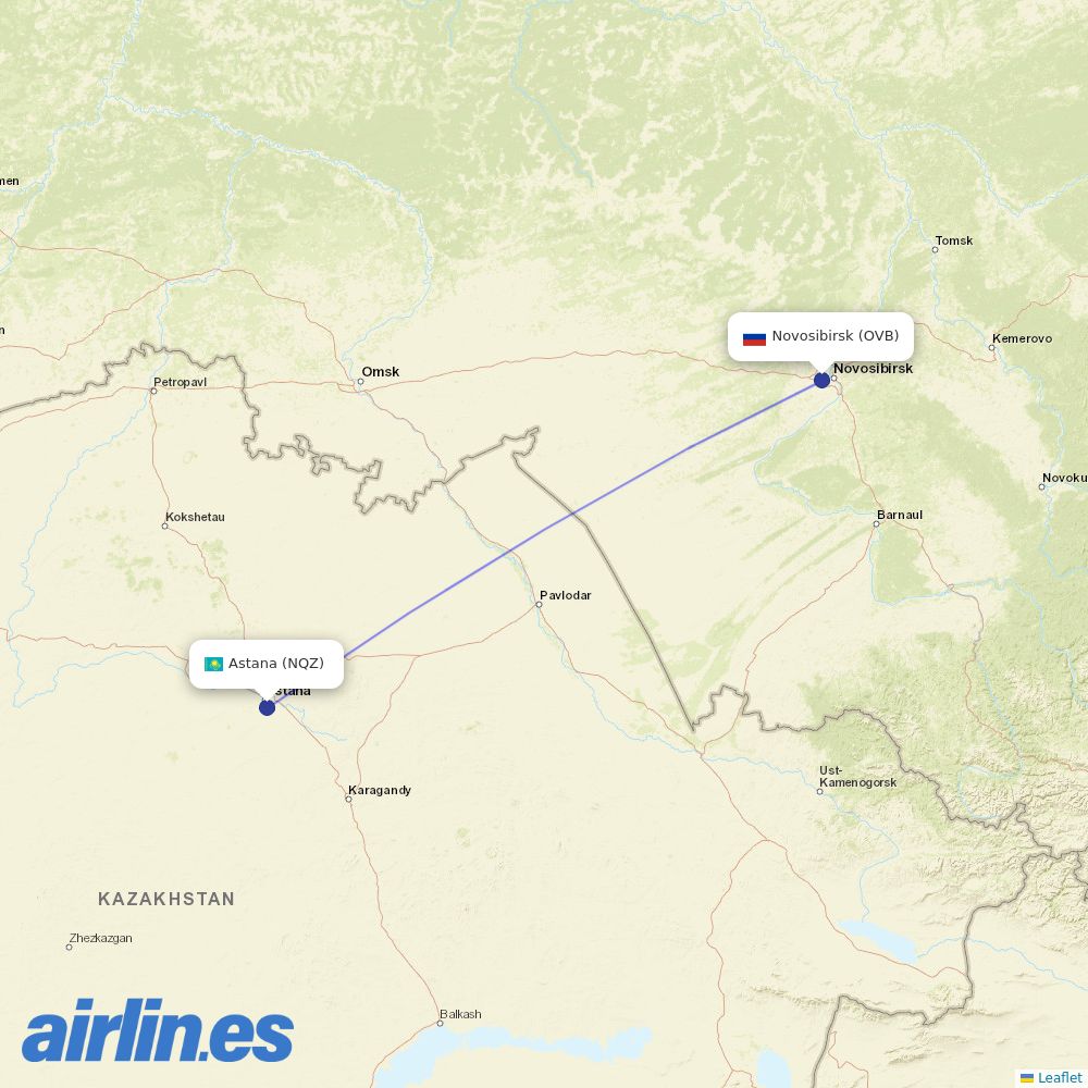 Qazaq Air at OVB route map