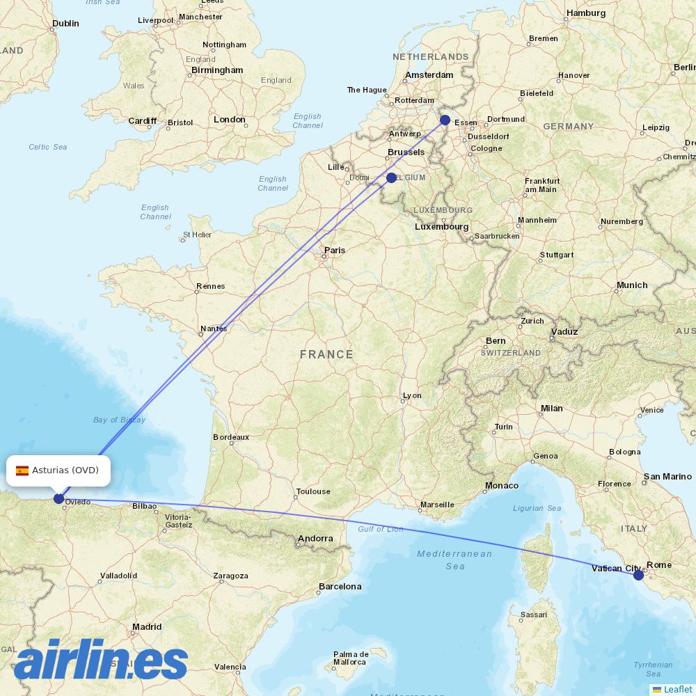 Ryanair from Asturias destination map