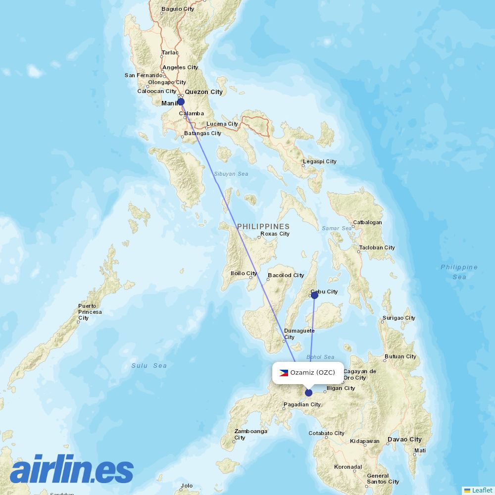 Philippine Airlines from Ozamis destination map