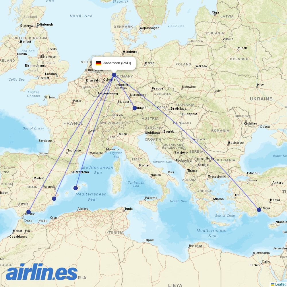 Ryanair from Paderborn Lippstadt destination map
