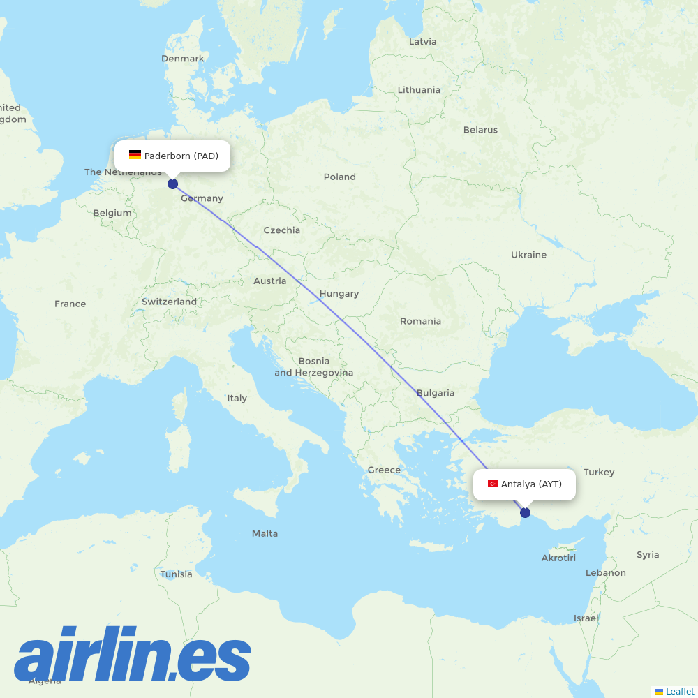 Pegasus from Paderborn Lippstadt destination map