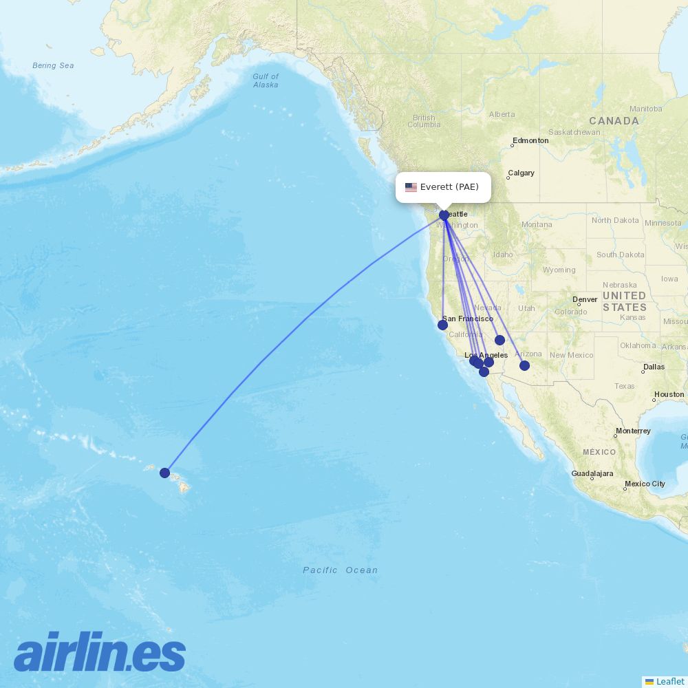 Alaska Airlines from Snohomish Co destination map