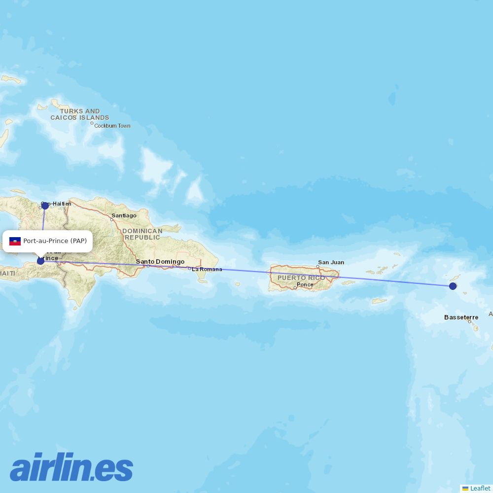 Sunrise Airways at PAP route map