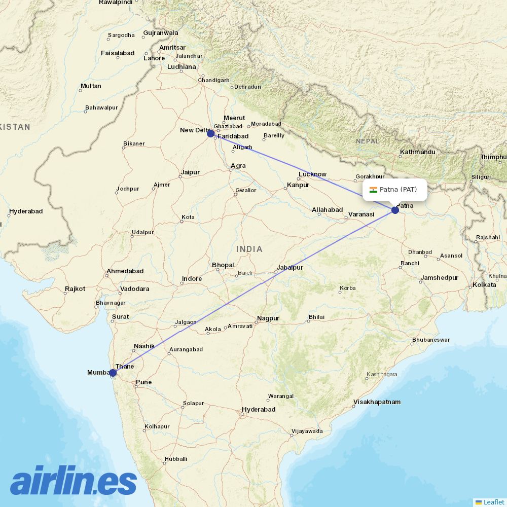 Air India from Patna destination map