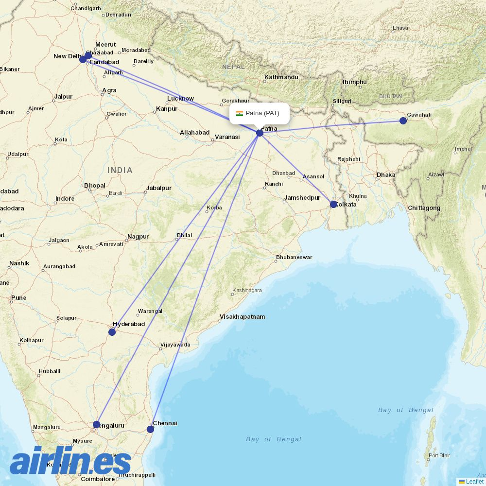 Air India Express from Patna destination map