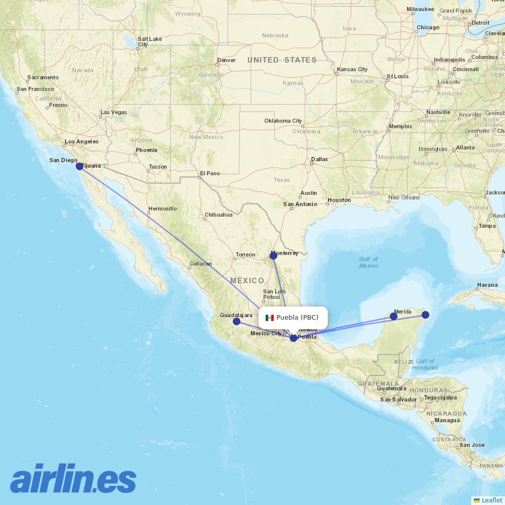 VivaAerobus from Hermanos Serdan International destination map