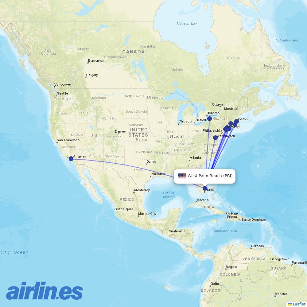 JetBlue Airways from Palm Beach International destination map