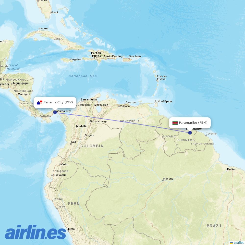 Copa Airlines from Johan A Pengel International destination map