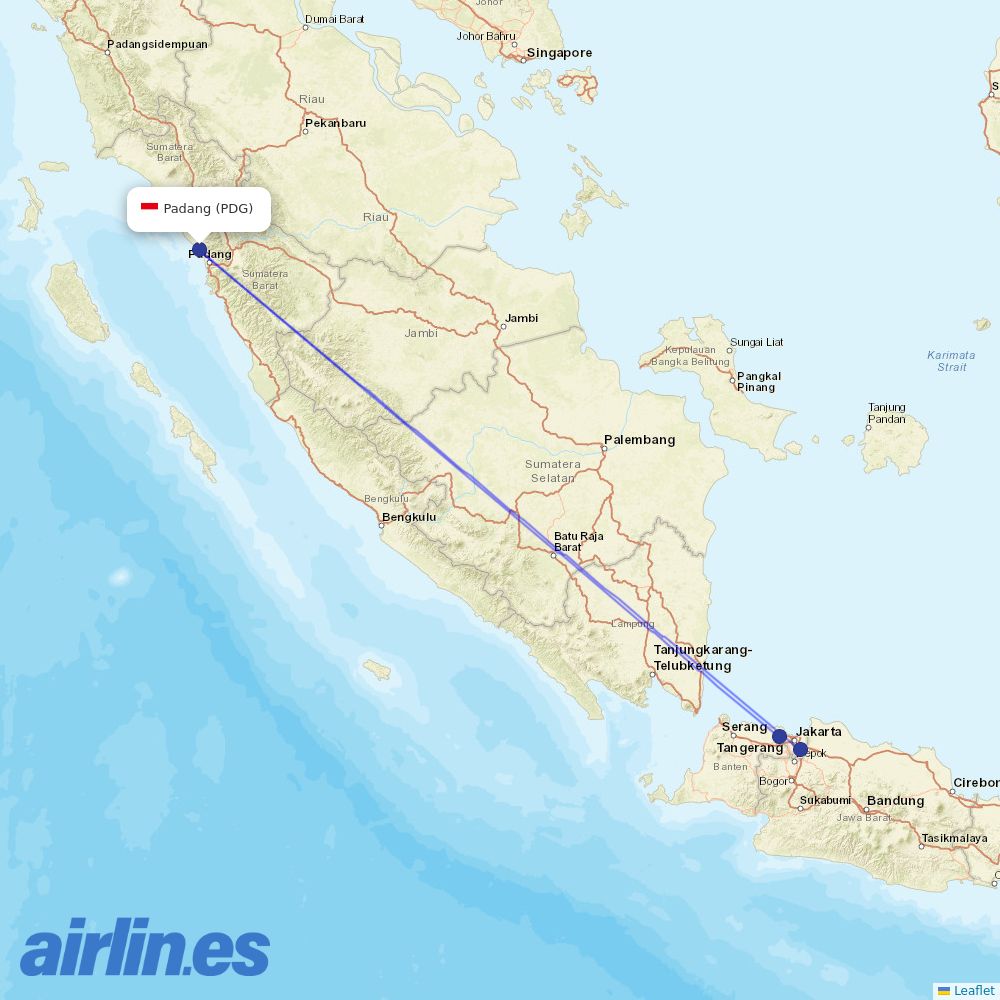 Batik Air from Tabing destination map