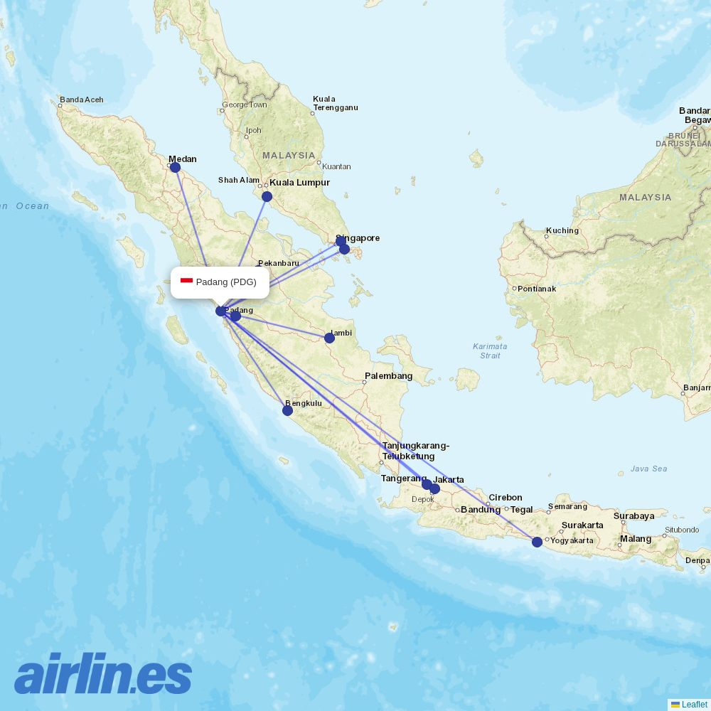 Pelita Air at PDG route map