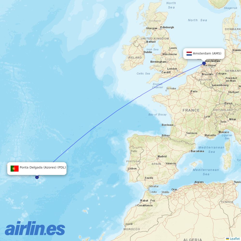Transavia from Ponta Delgada destination map