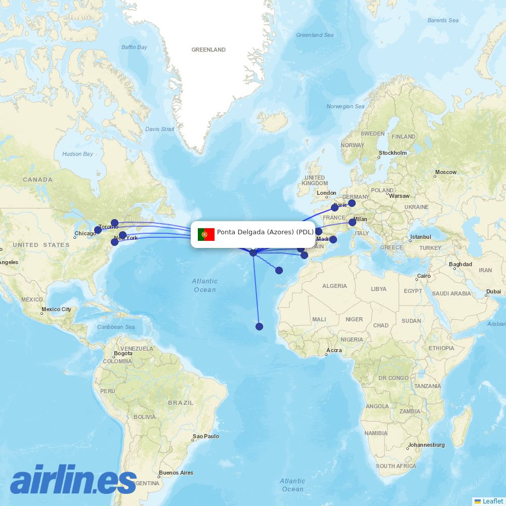 Azores Airlines at PDL route map