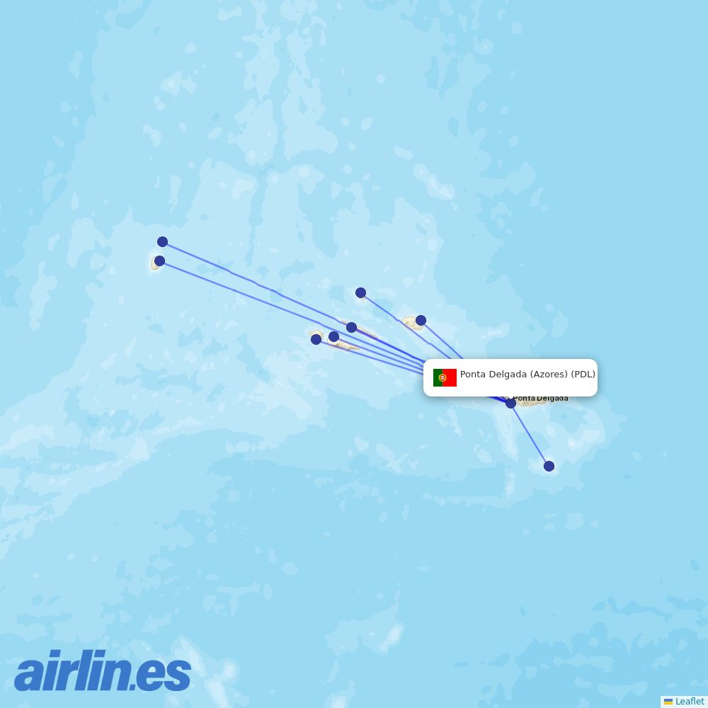SATA - Air Acores from Ponta Delgada destination map