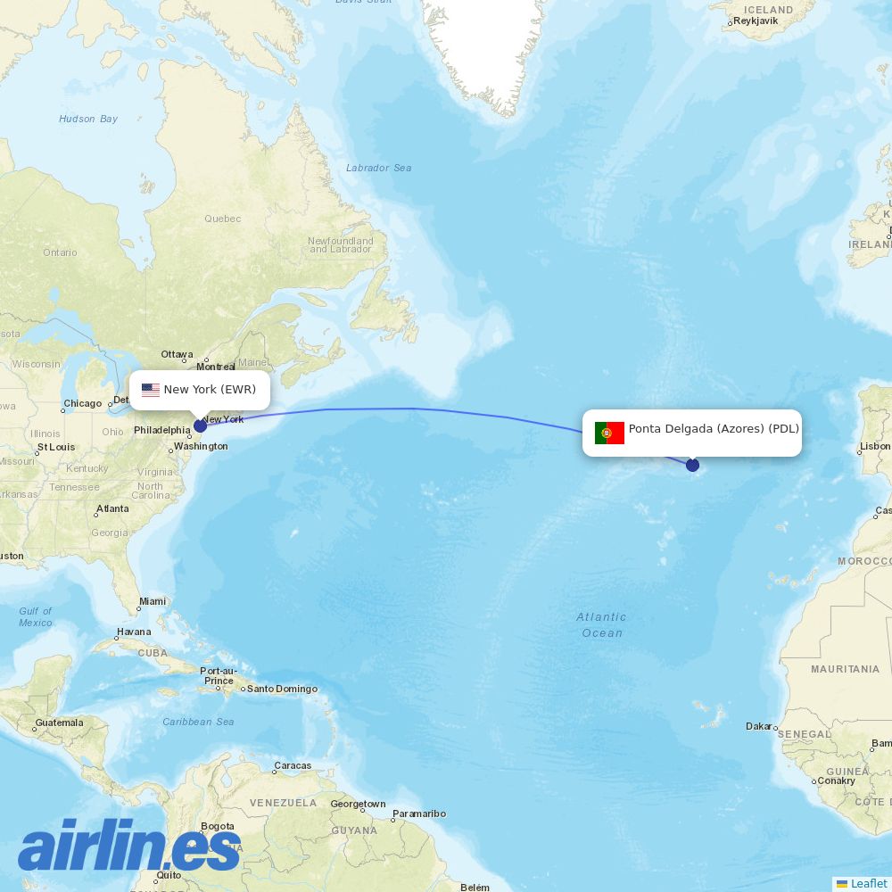 United Airlines from Ponta Delgada destination map