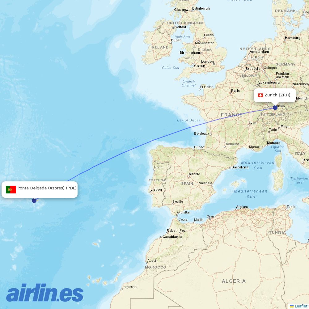 Edelweiss Air from Ponta Delgada destination map