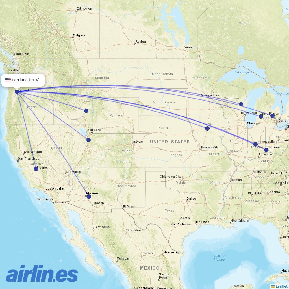 Allegiant Air from Portland International destination map