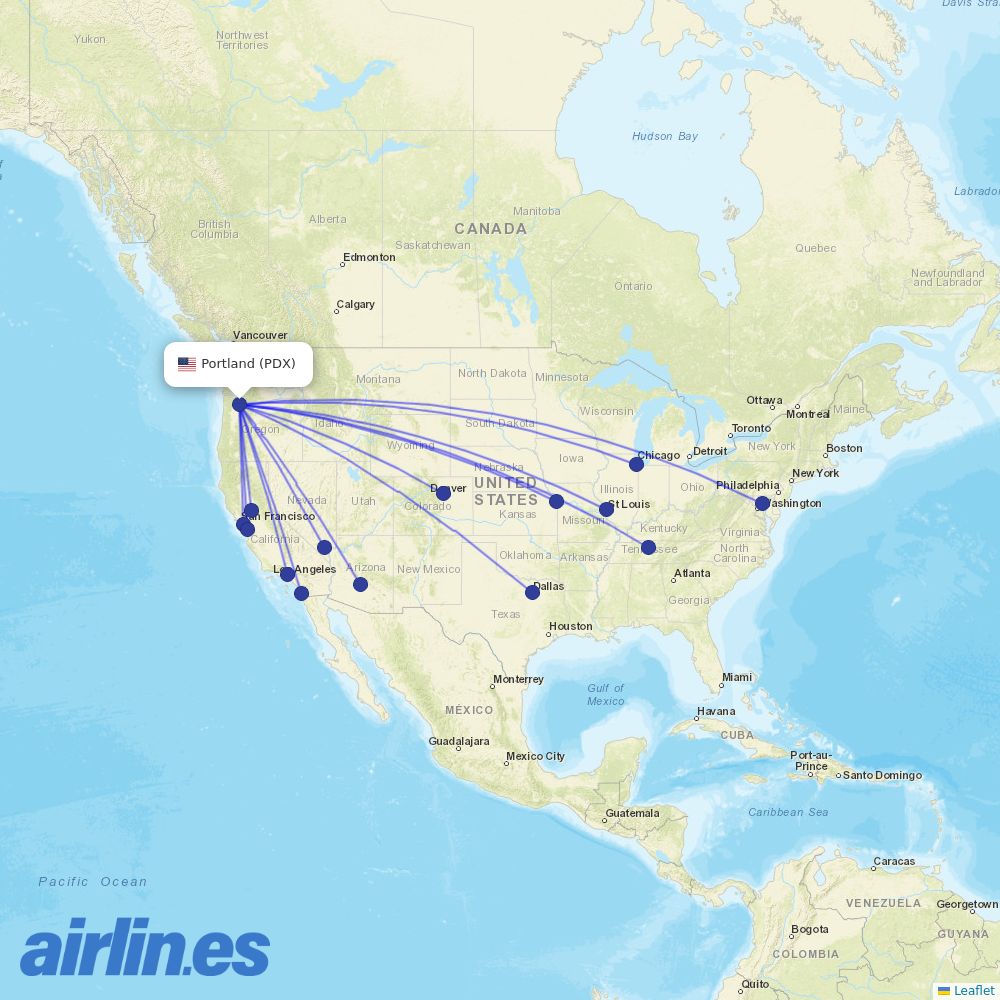 Southwest Airlines from Portland International destination map