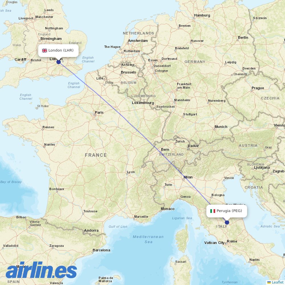 British Airways from Sant Egidio Airport destination map