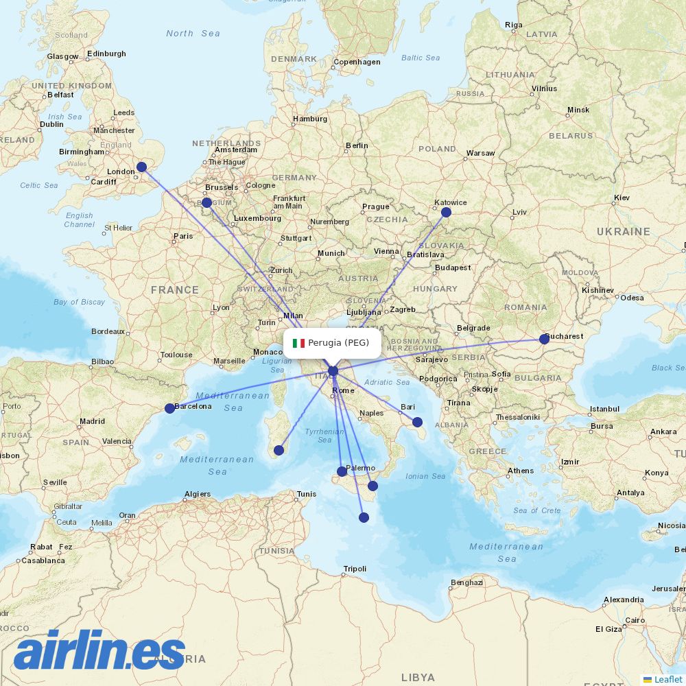 Ryanair from Sant Egidio Airport destination map