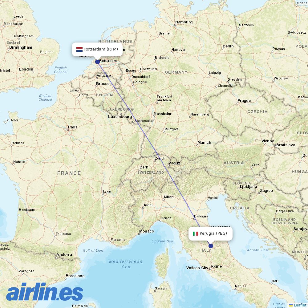 Transavia from Sant Egidio Airport destination map