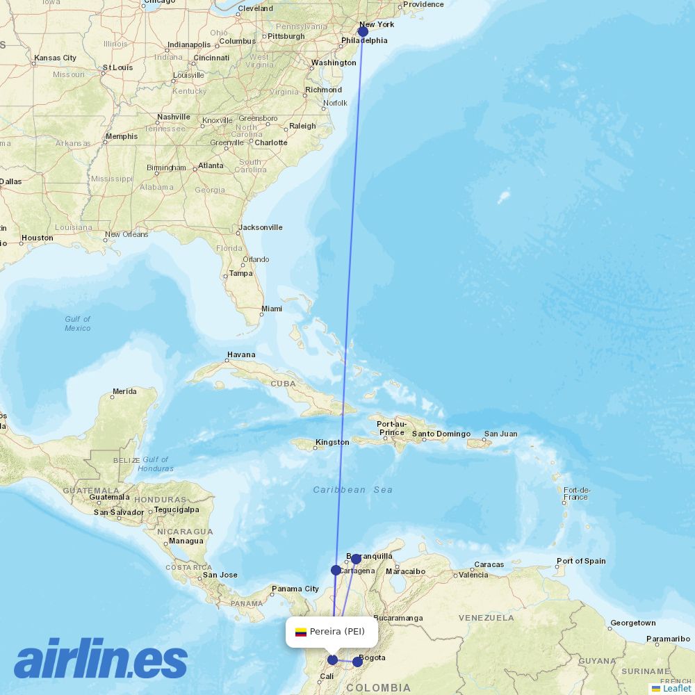 AVIANCA at PEI route map