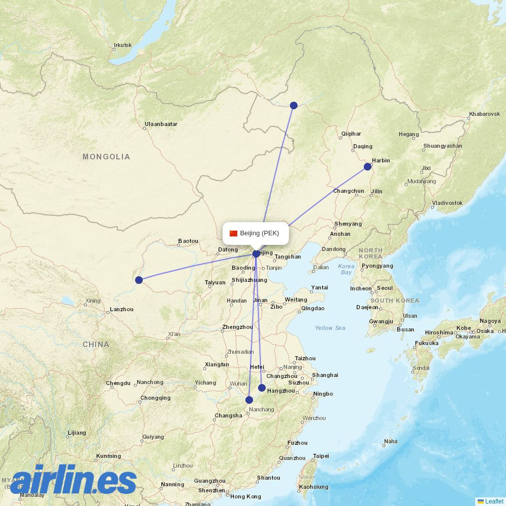 Grand China Air from Beijing Capital International Airport destination map