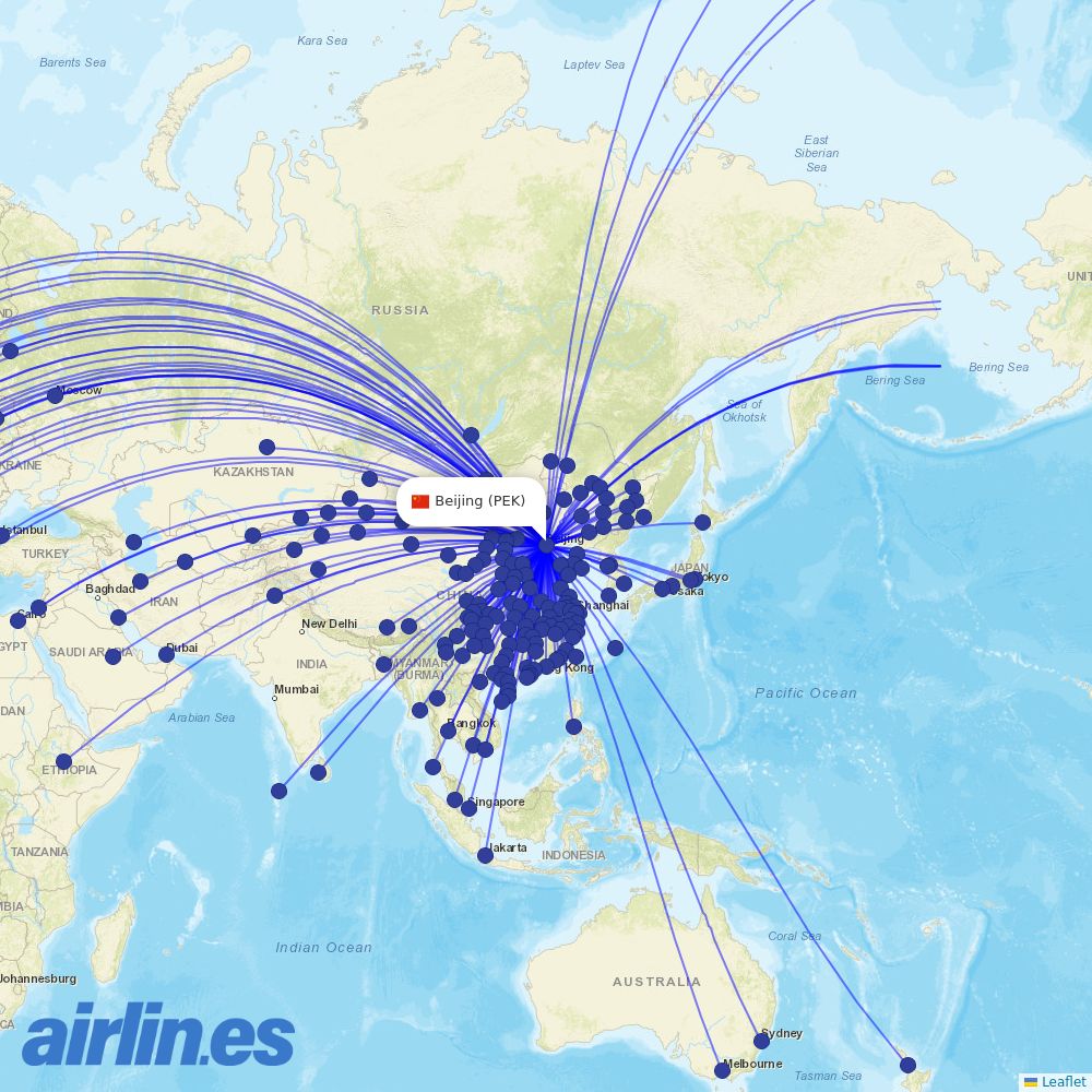 Cathay Pacific at PEK route map
