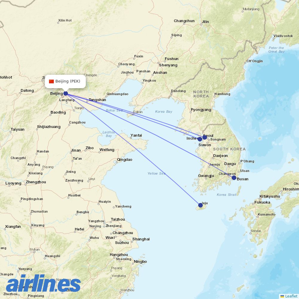 Korean Air at PEK route map