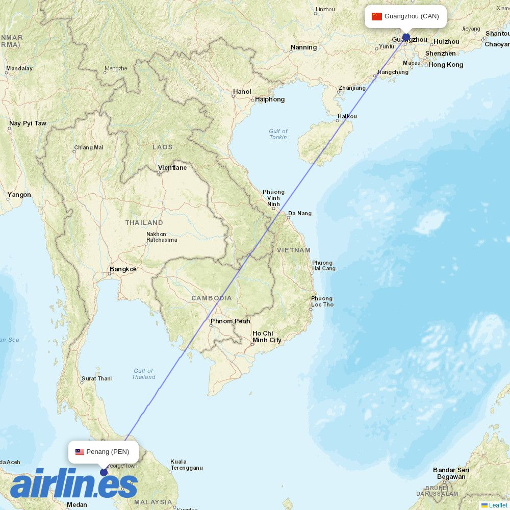 China Southern Airlines from Penang International destination map