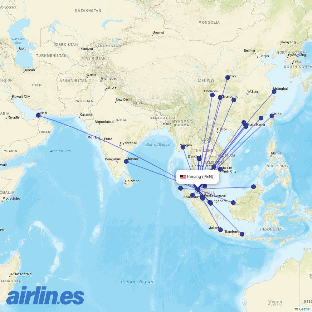 flydubai from Penang International destination map