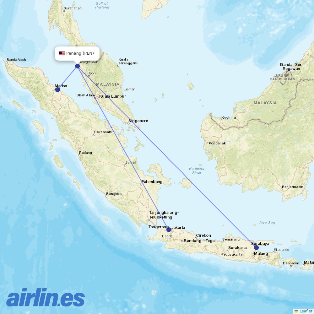 Indonesia AirAsia from Penang International destination map